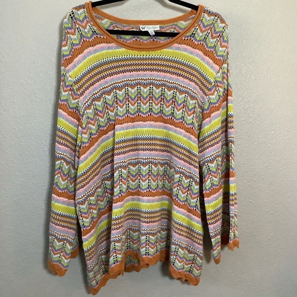 Jessica Simpson Multicolor Artsy‎ Bohemian Hippie Boho Chic Chevron Sweater 5X